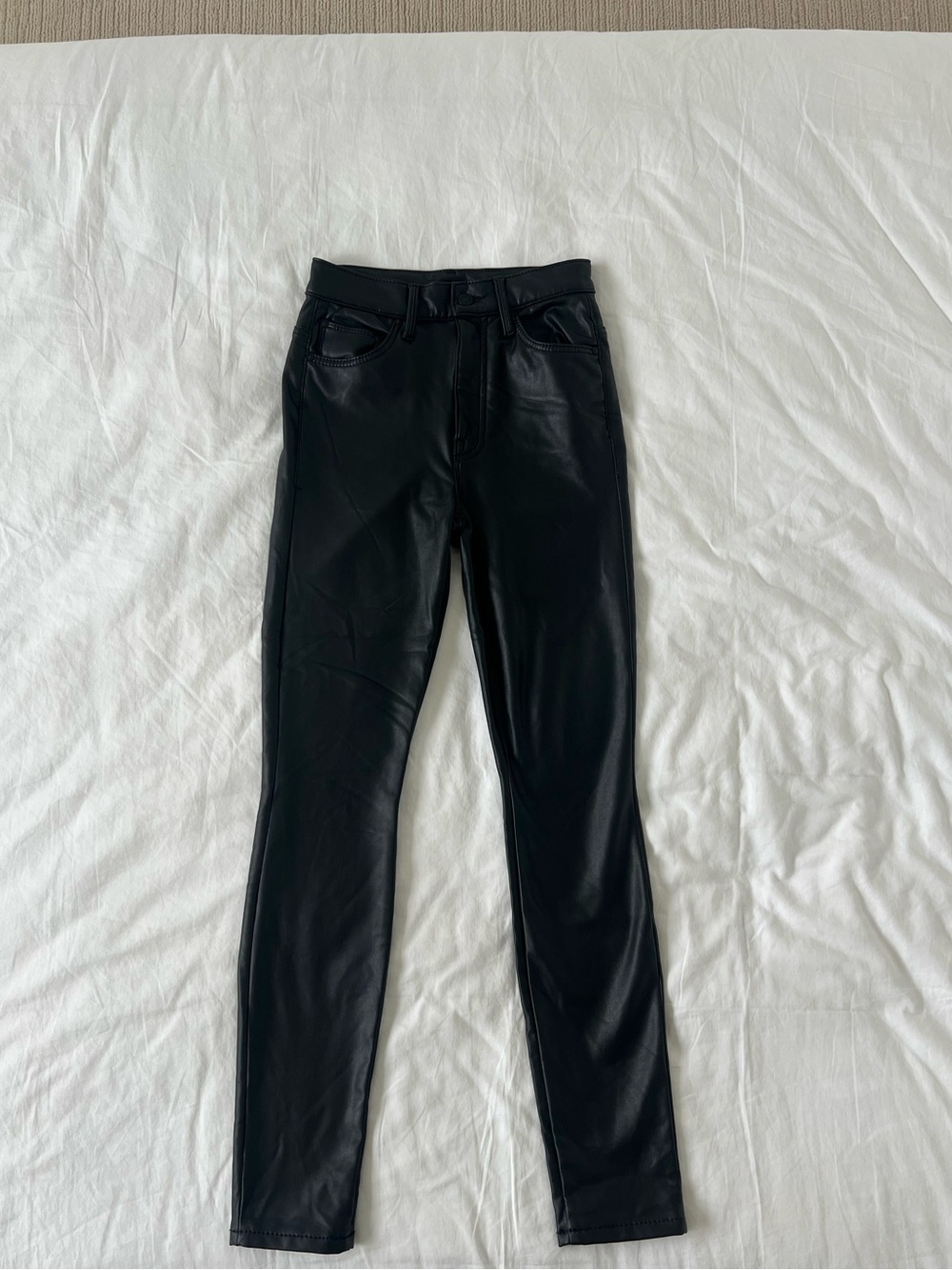 MOTHER Black Faux Leather Skinny Jeans “the super swooner”